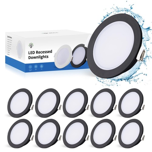 Gr4tec LED Einbaustrahler 10er Set 5W Schwarz Flach 35mm 4000K IP65 Bad Strahler