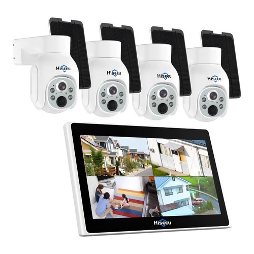 Hiseeu Solar Überwachungskamera Set Außen WLAN 4MP PTZ mit 10" Monitor & 1TB HDD
