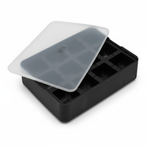 LURCH Eiswürfelform mit Deckel 12 XXL Würfel 4x4cm Platin-Silikon Schwarz