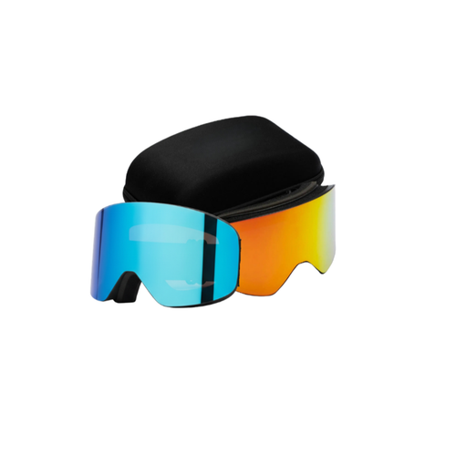 Magnetische Skibrille Set Snowboardbrille UV400 Anti-Fog Damen Herren + Etui