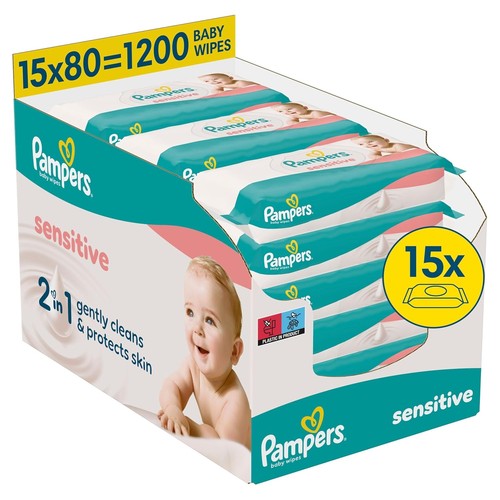 Pampers Sensitive Baby Feuchttücher 1200 Stück Monatsbox 15x80 Parfümfrei