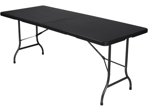 Perel Klapptisch 180x75cm Rattan-Optik Schwarz Gartentisch Campingtisch tragbar