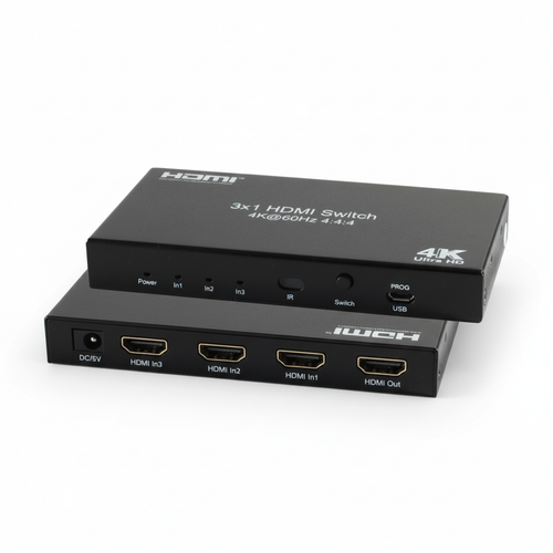 S-Impuls HDMI Switch 3x1 Verteiler 4K 60Hz HDR10 HDCP 2.2 18Gbps Metall