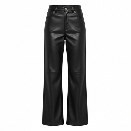 Stradivarius Damen Hose Lederimitat Schwarz Gr. 36 High Waist Straight