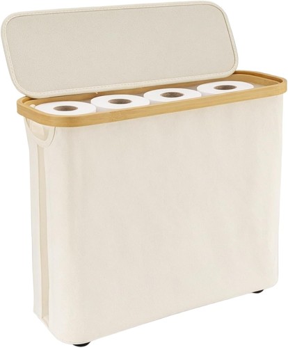 Toilettenpapier Aufbewahrung Korb Bambusdeckel Beige 12 Rollen