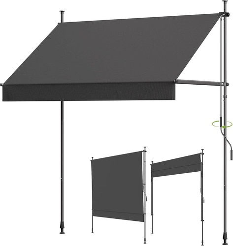 BelleMax Klemmmarkise 200x125 cm Anthrazit Balkonmarkise Markise ohne Bohren