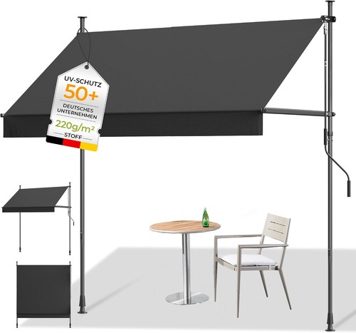 HOMEDEMO Klemmmarkise Anthrazit 150x125 cm Balkonmarkise ohne Bohren UV50+