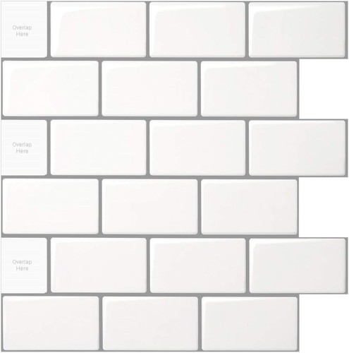 LONGKING 10 Stück Selbstklebende Wandfliesen 30x30 cm Metro Weiß 3D Fliesen