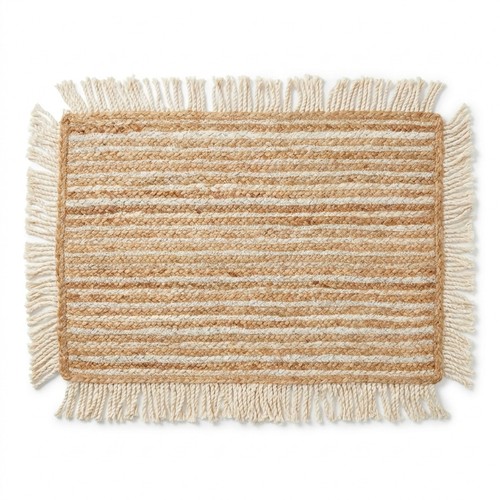 Westwing Collection Brandy Fußmatte Jute Baumwolle 45x70 cm Braun Fransen Boho