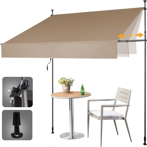 HOMEDEMO Klemmmarkise ohne bohren 150cm x (120-150) cm Khaki Höhenverstellbar