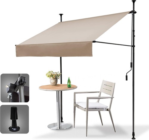 HOMEDEMO Klemmmarkise 150x125 cm Khaki mit Handkurbel Balkonmarkise ohne Bohren