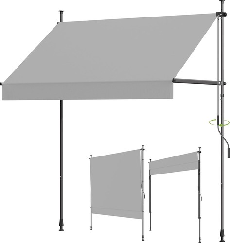 BelleMax Klemmmarkise 350x125 cm Balkonmarkise Grau Sonnenschutz ohne Bohren