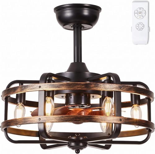 Deckenventilator mit Beleuchtung &Fernbedienung 48cm Industrie Käfig Retro 6xE14