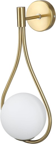 Moderne LED Wandleuchte Gold in Tropfenform mit Glaskugel Matt Wandlampe E14