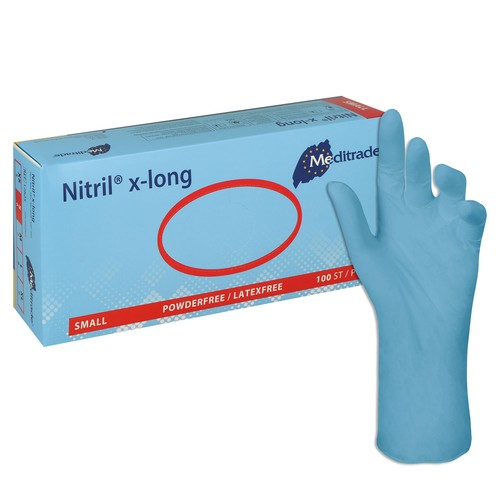 Meditrade Nitril® x-long Einmalhandschuhe Blau Gr. S (100 Stück)