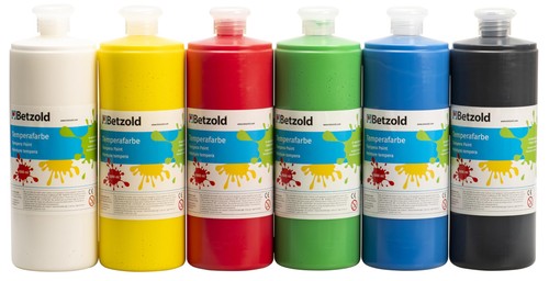 Betzold Temperafarben Set 6x 1000 ml Grundfarben flüssige Malfarben Plakatfarben
