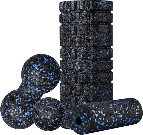 4in1 Faszienrolle Set Massagerolle Duoball Massageball EPP Schwarz Blau