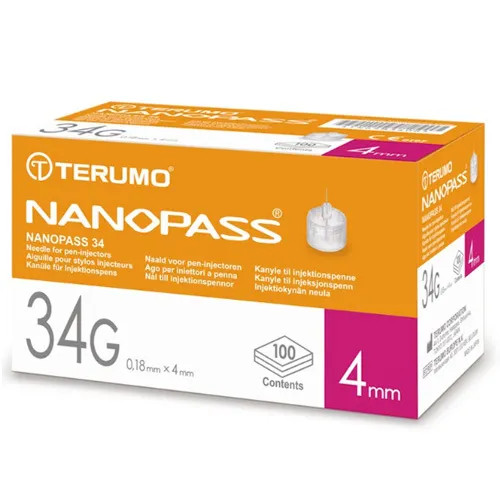 Terumo Nanopass 34 Penkanülen 34G 4mm 0,18x4mm 100 Stück Pennadeln PZN 09771265