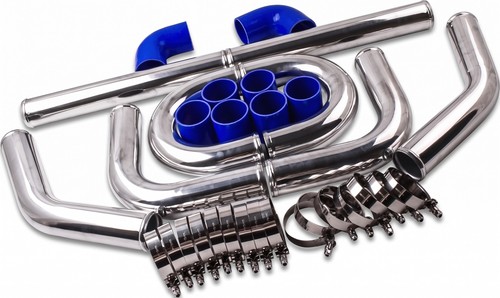 maXpeedingrods Universal Ladeluftkühler Verrohrung Kit 2.5" 64mm Alu Rohr Blau