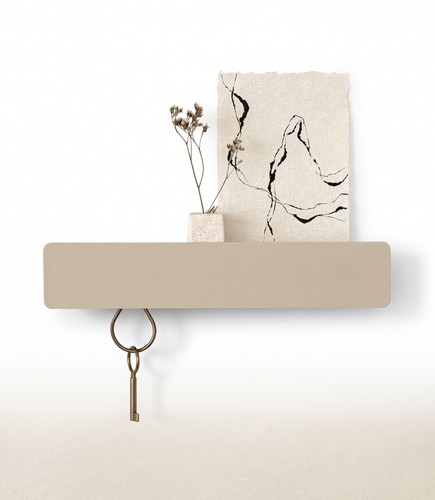 Kazai. Schlüsselbrett 'Kian' Metall Wandorganizer mit Ablage und 6 Haken - Taupe