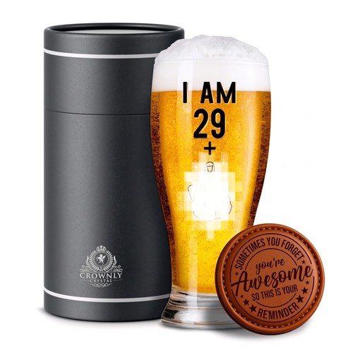 CROWNLY CRYSTAL Bierglas 30 Geburtstag Geschenkset "I AM 29 + " Glas
