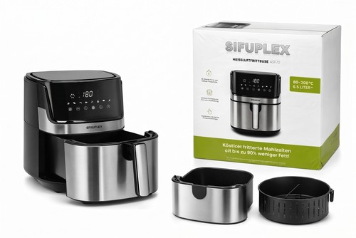 SIFUPLEX ASF70 Heißluftfritteuse 6,5L Airfryer 1700W Touchscreen Digital Schwarz