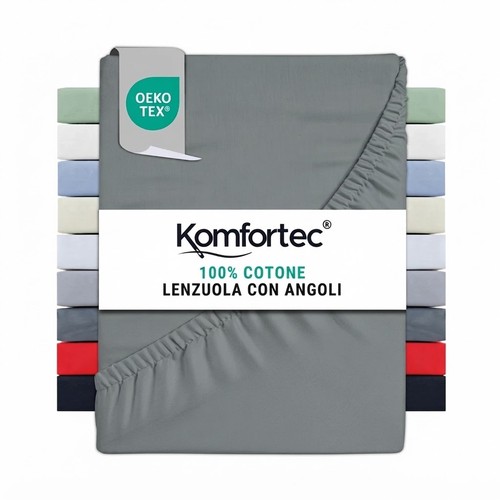 Komfortec Jersey Spannbettlaken 140x200 cm Baumwolle Betttuch Bettlaken Grau Neu