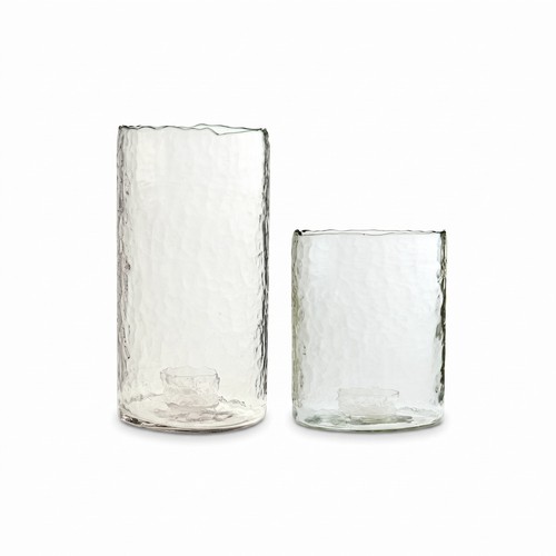 LOBERON Windlicht 2er Set Querlay Glas Kerzenhalter Zylinder Mundgeblasen Klar