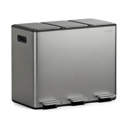 mVm M-039 Mülleimer 45L 3 Fächer Treteimer Edelstahl Mülltrennsystem Softclose
