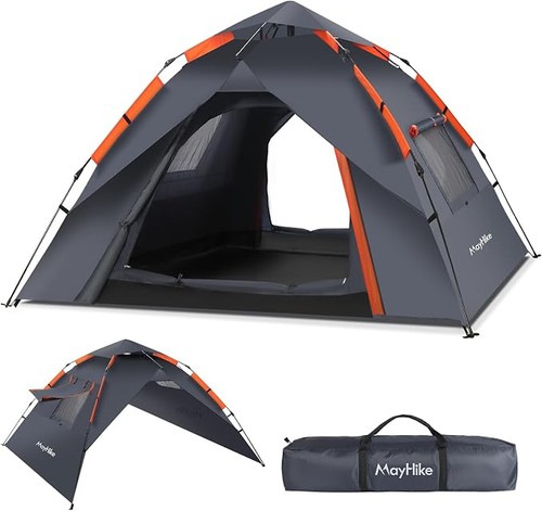 MayHike Automatik Zelt 3-4 Personen Kuppelzelt Camping 2,3 x 2,3 x 1,35 m Grau