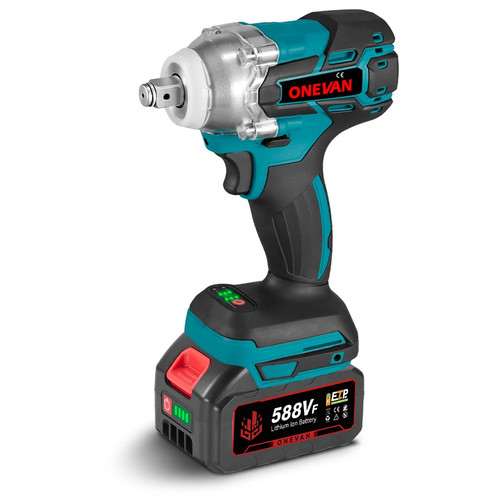 ONEVAN Akku-Schlagschrauber 18V Brushless 1/2 Zoll 2x Akku Ladegerät Blau 700Nm