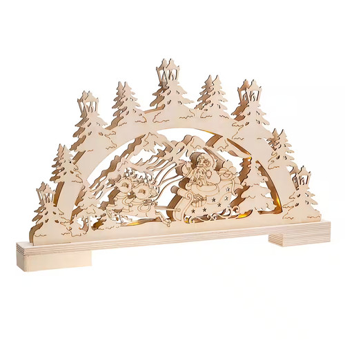 IC Winterworld LED Schwibbogen Holz 45cm Weihnachtsmann Timer 3D Lichterbogen