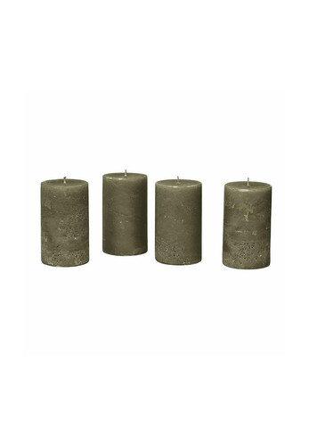 LOBERON Stumpenkerzen 4er Set Braga Grün H 13 cm D 7 cm Handgefertigt