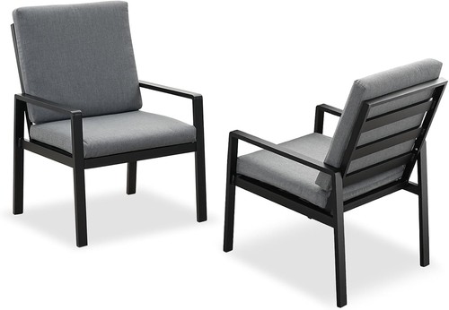 MeXo 9400 Gartenstühle 2er Set Aluminium Balkonstühle Schwarz Dunkelgrau Kissen